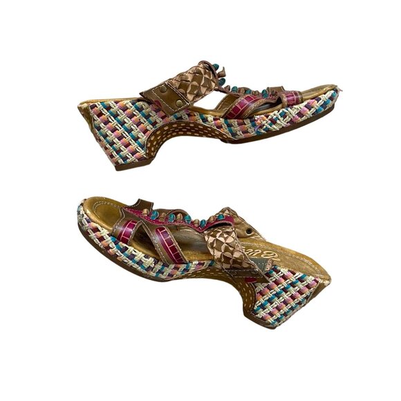 Elite By Corkys Woven Multicolor Heeled Sandals With Decorative Straps & Braided - Picture 6 of 7